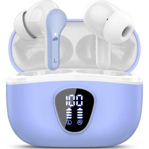 Wireless Earbuds, Bluetooth 5.4 Headphones HiFi Stereo, Bluetooth Earbuds with ENC Noise Cancelling Mic, IP7 Waterproof in Ear Earphones, 48H, LED Display Ear buds for Pad Workout Sports