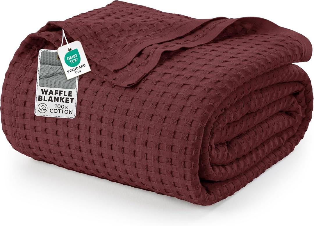 Utopia Bedding 100% Cotton Waffle Blanket Queen Size Burgundy, 90x90 Inch | Lightweight Breathable Cozy Summer Bed Blanket Home Decor Gift for Women and Men
