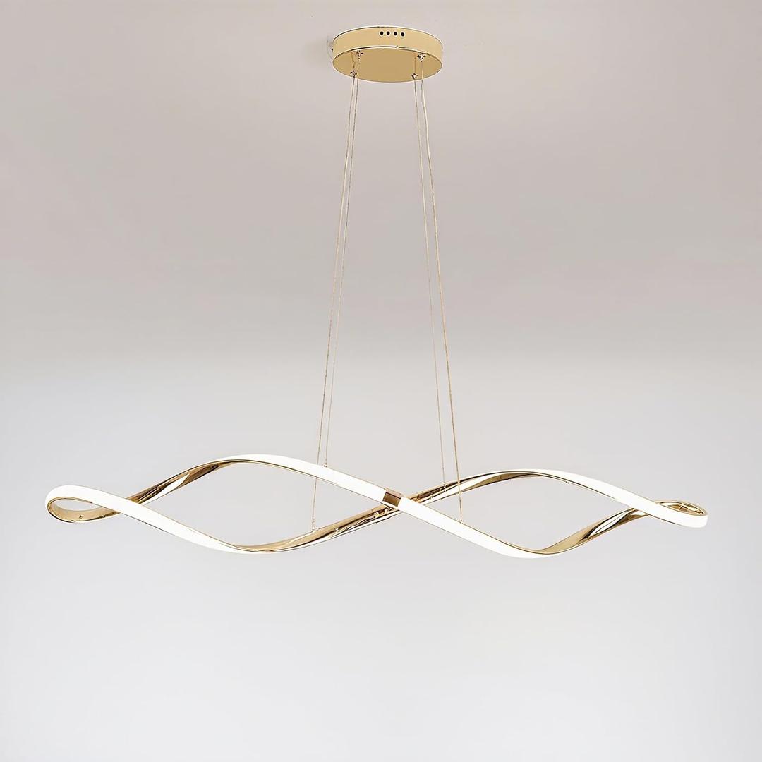 L39 inch Modern LED Dimmable Pendant Light, Adjustable Height Kitchen Island Lighting & Dining Room Chandelier, 28W LED Pendant Lights for Kitchen Island (Gold Plating)