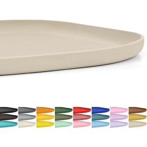 SMILOOL Silicone Pet Feeding Mat with Raised Edge for Food and Water, Dog Bowl Mats, Cat Bowls Placemat with High Lip for Floor Waterproof, Rubber Tray for Cats and Dogs 12 x 12 x 0.7 Beige