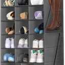 Hanging Shoe Organizer for Closet, Closet Hanging Shoe Storage Rack Holder Shelves,Collapsible Shoe Closet Organizers and Storage with 4 Large Side Pockets,25 Sections for Shoes,Hats,Clothes(Gray)
