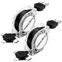 2Pack Multi Charging Cable, 3 in 1 Retractable Multiple Charger Cable, Fast Charging Cable, USB C Charger with Lightning/Micro/Type C for iPhone, iPad, Samsung, PS, Tablets & More (2, Black, 3.3ft)