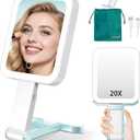 Mocado Travel Makeup Mirror with Lights,20X/1X Magnifying Mirror with Light, Double Sided Travel Mirror with 3 Color Light,Dimmable Touch, Lighted Makeup Mirror for Tabletop, Handheld, Hanging(Blue)