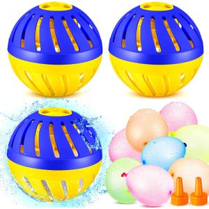 3 Pieces Water Timer Bomb with 150 Balloons Water Toy for Summer Outdoor Pool Beach Activity Games Prank Party Supplies Favors (Blue,Yellow), 4.3 inches