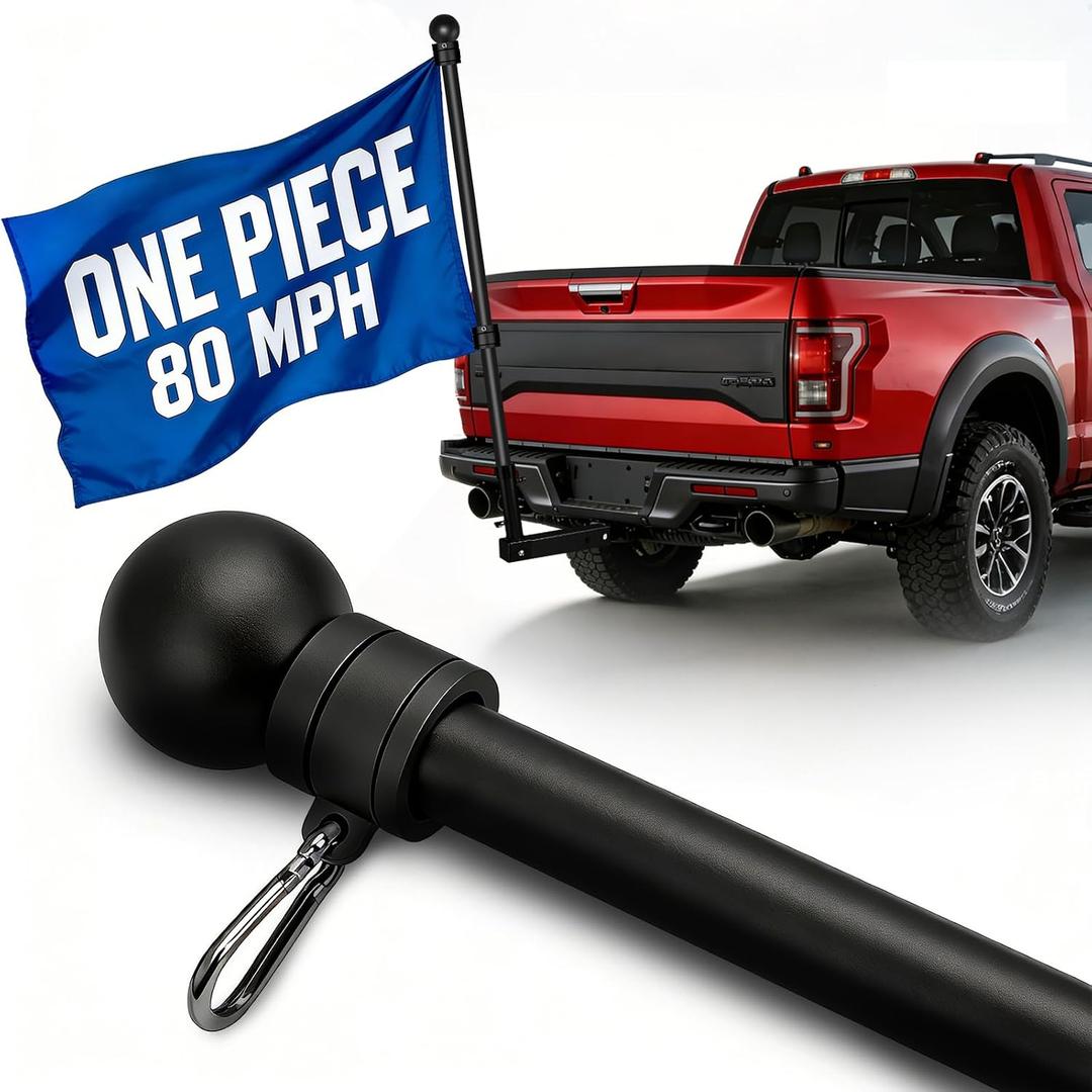 One Piece Stainless Steel Flag Pole for Outside House, 80 MPH Heavy Duty Flag Pole for Truck, 5FT Outdoor Flagpole for Porch, Wall, Jeep, Trailer, 1 Inch Flagpole (1, Black)