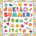 JUNEBRUSHS Hello Summer Cutouts 56 Pack Pool Beach Hawaiian Theme Cut Outs Summertime Bulletin Board Decoration Watermelon Decorations School Party Supplies