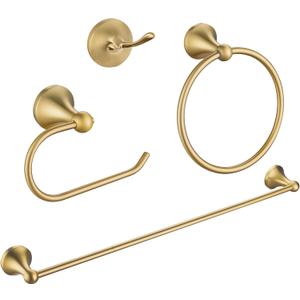 Brushed Gold Bathroom Hardware Set Wall Mounted Gold Accessories Set 4 Pieces Bathroom Hardware Set, 23.6 inch Towel Bar | Towel Hook | Toilet Paper Holder | Hand Towel Holder