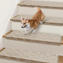 Bullnose Carpet Stair Treads for Wooden Steps Indoor 9.5" x 32"
14 Pcs Stair Runner Rugs Non Slip with Rounded Edge Protection, Reusable Peel-Stick TPU Backing - Diamond Pattern Beige Grey