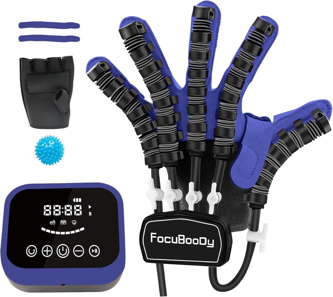 Hand Rehabilitation Robot Gloves Mobility Finger Training Equipment for Hemiplegia Stroke Cerebral Palsy Patient with USB Chargeable Left Hand (Blue Size M)