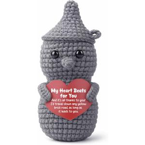 Handmade Crocheted Tin Man Doll, Funny Romantic Gifts for Him, Her, Boyfriend, Girlfriend, 'My Heart Beats for You' Keepsake, Cute Anniversary, Valentines Day, Birthday Present, I Love You Desk Decor