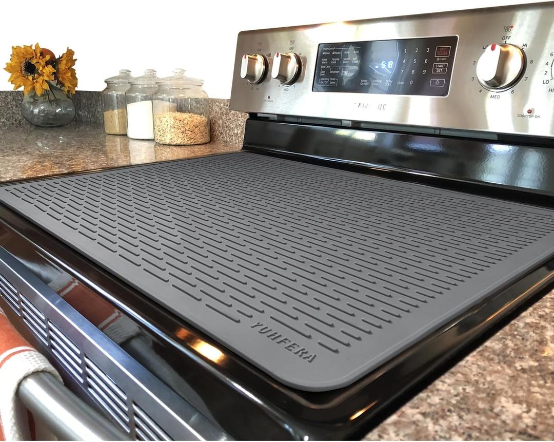 YUHFERA Stove Top Cover for Electric Stove - Silicone Stove Mat for Glass Top, Glass Cooktop Protector, XL Dish Drying Mats For Kitchen,Oven Covers for Electric Stove (Gray,30 x 21)