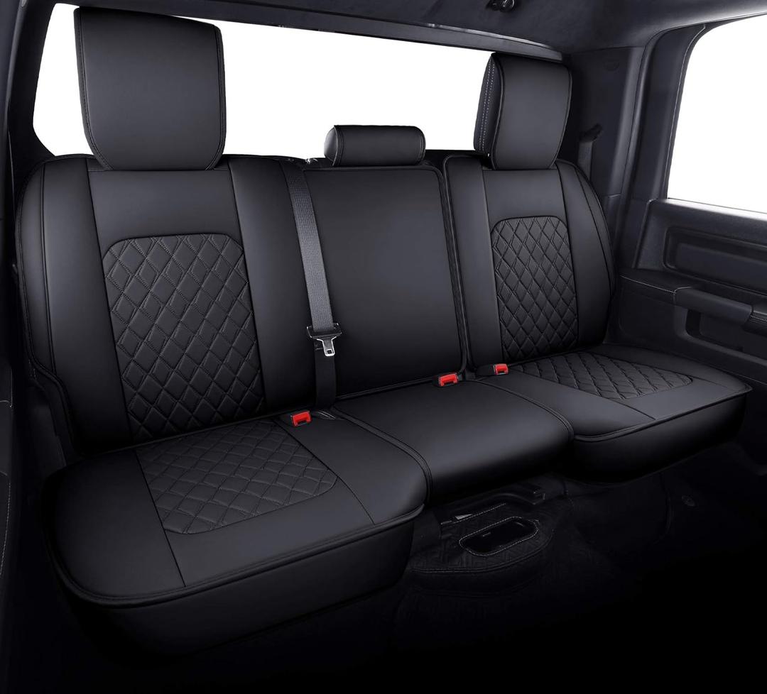 Aierxuan Dodge Ram Back Seat Covers Waterproof Leather Custom Fit 2009-2025 1500, 2010-2024 2500/3500 Crew Quad Regular Cab Pickup Cushions Compatible with Split Bench 40/60(Rear Seat/Black)