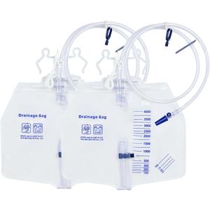 4000mL Urinary Drainage Bags, Catheter Bags for Men and Women, Anti-Reflux Urine Bags with 48" Tube, Leakproof Design, for Home and Hospitals Aids (2 Pack)