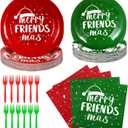Vesici 100 Pcs Christmas Friendsmas Dinnerware Set 25 Set Disposable Party Supplies Paper Plates & Napkins & Forks for Guests Friendsmas Party Decoration