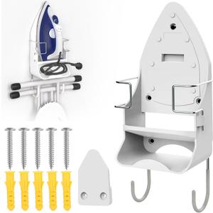 Wall Mount Iron,Ironing Board Hanger for Household Bathroom and Laundry Room, Electric Iron Holder with Hook-for Max 5.4" (White)