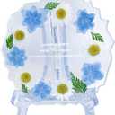 Farewell Gifts for Coworkers Resin Floral Keepsake Plate Decor with Pressed Real Flowers (Blue & White) Retirement & Goodbye Gifts for Coworkers Women