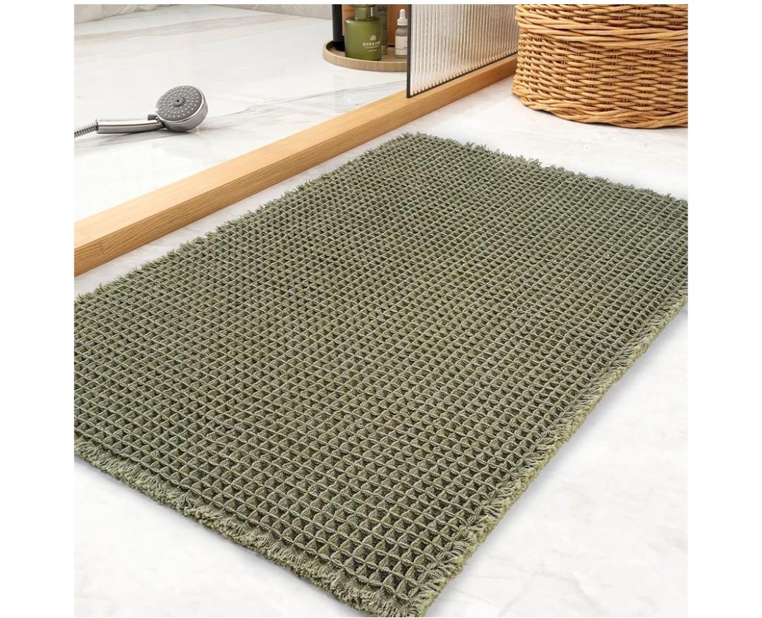 Waffle Bath Mat Rug, Super Absorbent Non Slip Bath Mats for Bathroom Mat Ultra Soft Bathmat Machine Washable Bathroom Rugs with Tassels, Bath Rugs Beside Tub, 18" x 30"