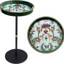 Gesodant Boho Single Leg Round Side Table with Tray Top, Pedestal Drink Table for Small Spaces, Aesthetic Accent Nightstand for Living Room, Bedroom, Corners, and Office (Green Leopard)