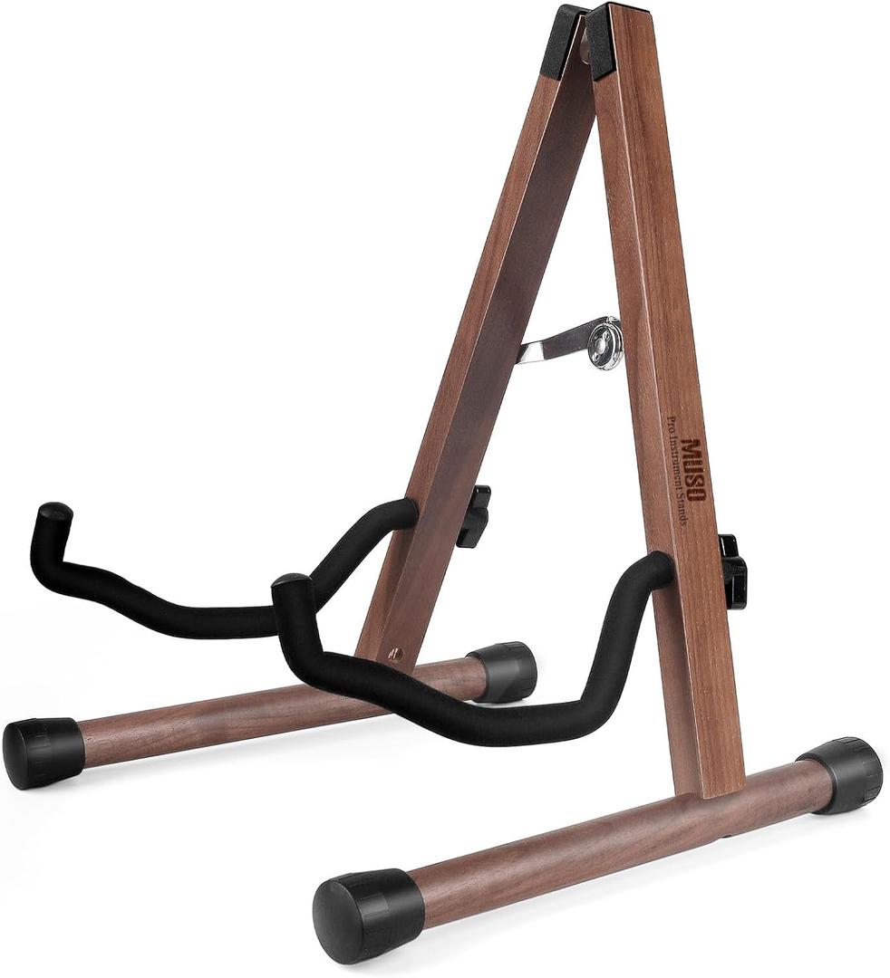 MUSO Guitar Stand,Acoustic Guitar Stand,Wood Classical Electric Guitar Stand,Foldable Bass Guitar Stand,Guitar Accessories also fit Bass,Violin,Ukulele(America Black Walnut)