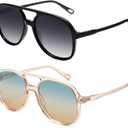 Retro Polarized Aviator Sunglasses Womens Men Vintage Double Bridge Square Sun Glasses AP3606 (P6 Black/Grey & Brown/Green)