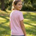 Girls Summer Short Sleeve T Shirts Casual Kids Tops Crewneck Tees Tween Girls Basic Cloth 8-9 Years (Pink)