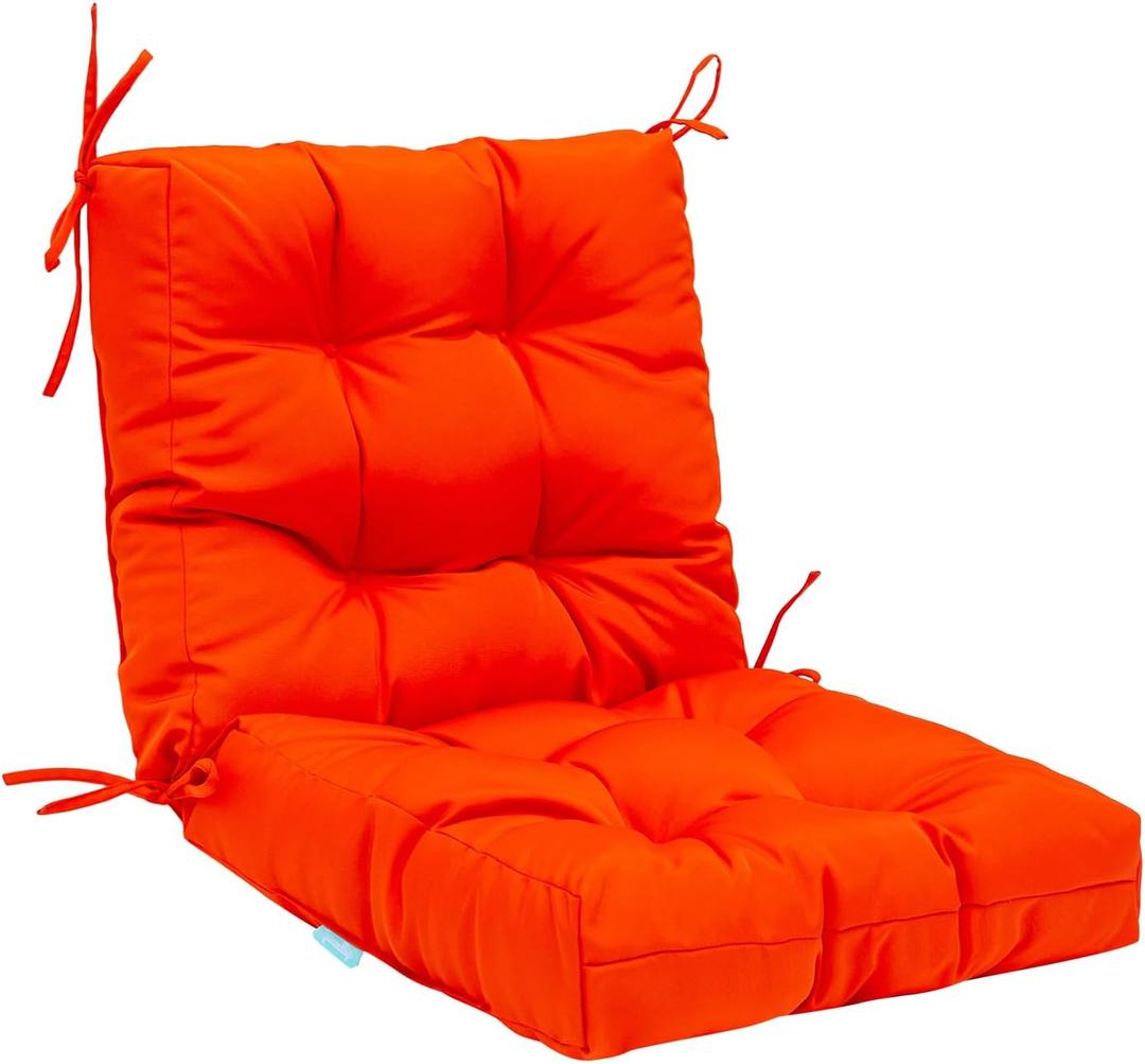 QILLOWAY Outdoor Seat/Back Chair Cushion Tufted Pillow, Spring/Summer Seasonal Replacement Cushions. (Orange), Set Of 1