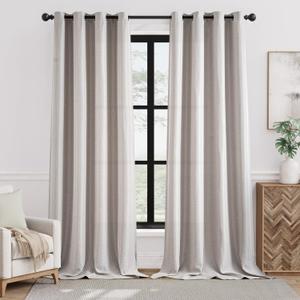 Jinchan Linen Textured Room Darkening Curtain 108 Inches Long for Living Room Extra Long White Curtain Thermal Insulated Grommet Top Window Treatment for Bedroom Drape 1 Panel Stone White