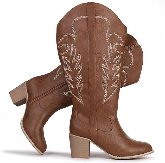 Womens Extra Wide Calf Embroidered Western Boots Cowgirl Boots Knee High 7