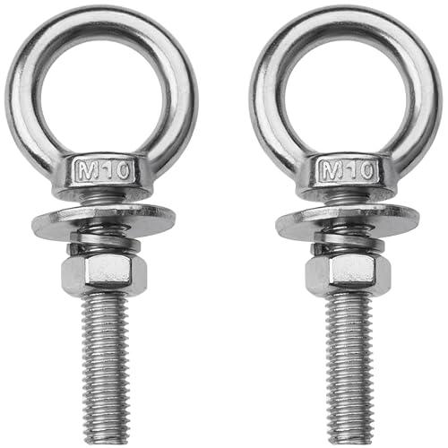 ZYUAROM 2 Pack M10 Stainless Steel Eye Bolts with Nuts, 3/8" x 2" Long Lifting Ring Eye Bolt， Eye Bolts Heavy Duty for Hang Tie Down Outdoor (2, M10x51mm (3/8"x2"))