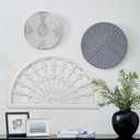 Sintosin Vintage White Arched Wrought Iron Wall Decor 17 X 30 Inches, Hanging Distressed Finish Metal Wall Art over the Door Decor, Rustic Half Round Wood and Metal Door Topper Wall Decor Living Room