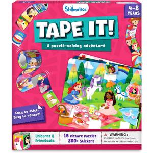 Skillmatics Puzzle Activity - Tape It Unicorn & Princess Sticker Puzzles, 300+ Easy-Tear Stickers, Adhesives Art & Craft Kit, Fine Motor Skills & Travel Toy, Gift for Kids Ages 4, 5, 6, 7, 8