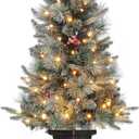 GAOMON 3ft Christmas Tree Pre-Lit Artificial Christmas Tree with Snowflake Base, Flocked Snow 78 Warm White LED Lights 8 Lighting Modes, Xmas Holiday Decor for Home, Entrances