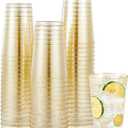 JOLLY CHEF 100 Pack 12 oz Gold Plastic Cups, Disposable Gold Cups, Heavy-duty Party Glasses for Wedding, Thanksgiving, Christmas Parties
