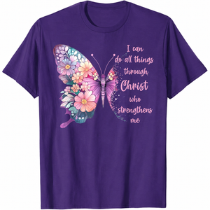 I Can Do All Things Through Christ Bible Philippians Purple T-Shirt Size XL