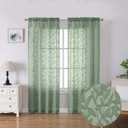 Lecloud Leia 72 Inch Sheer Curtains Sage Green Panels Set of 2, Double Rod Pocket Window Living Room Curtain with Leaves, Light Reducing Jacquard Texture Voile Drapes for Bedroom Bathroom, 38W x 72L (38"W x 72"L (Pack of 2), Sage Green)