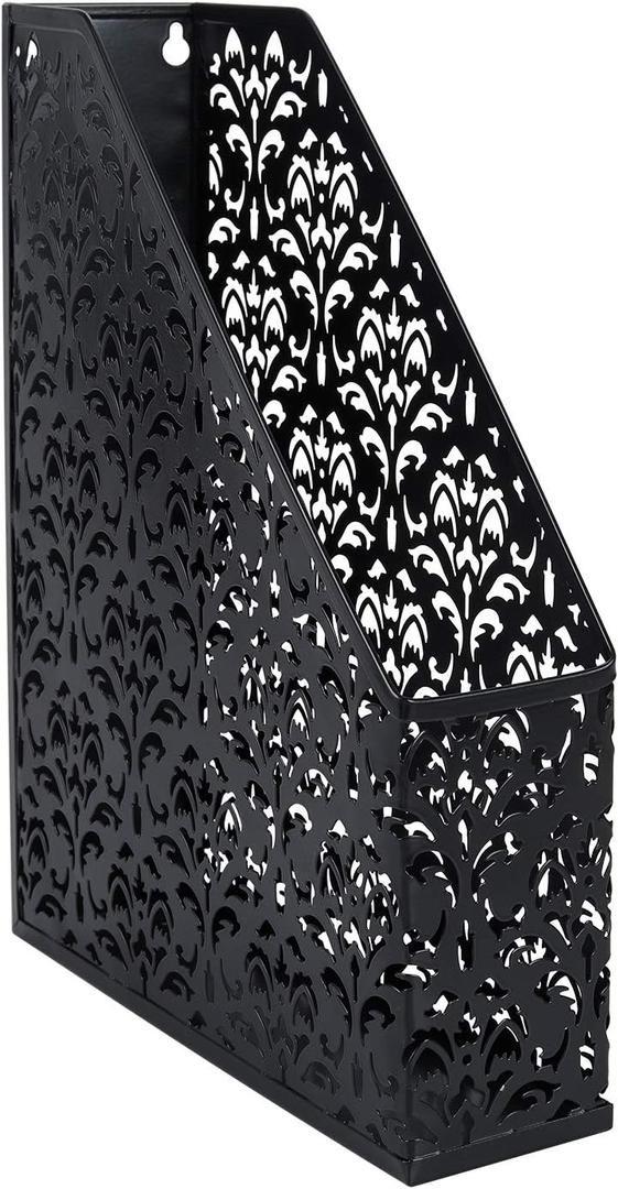 EasyAPG Black Magazine File Holder Vertical File Organizer for Desk Paper Organizer for Legal Size Folders Metal Document Binder Holder Rack for Home Office (pack of 1)