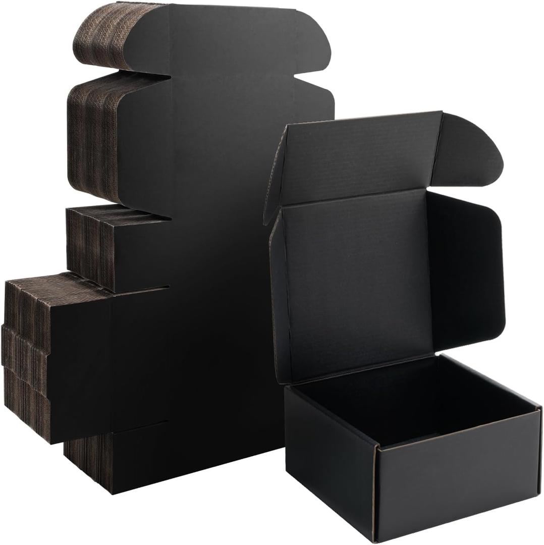 6x6x3 Black Small Shipping Boxes - 25 Pack Corrugated Cardboard Mailer Boxes for Packaging, Mailing, Gift Giving | Sturdy, Recyclable, Perfect for Small Business Supplies, Ecommerce
