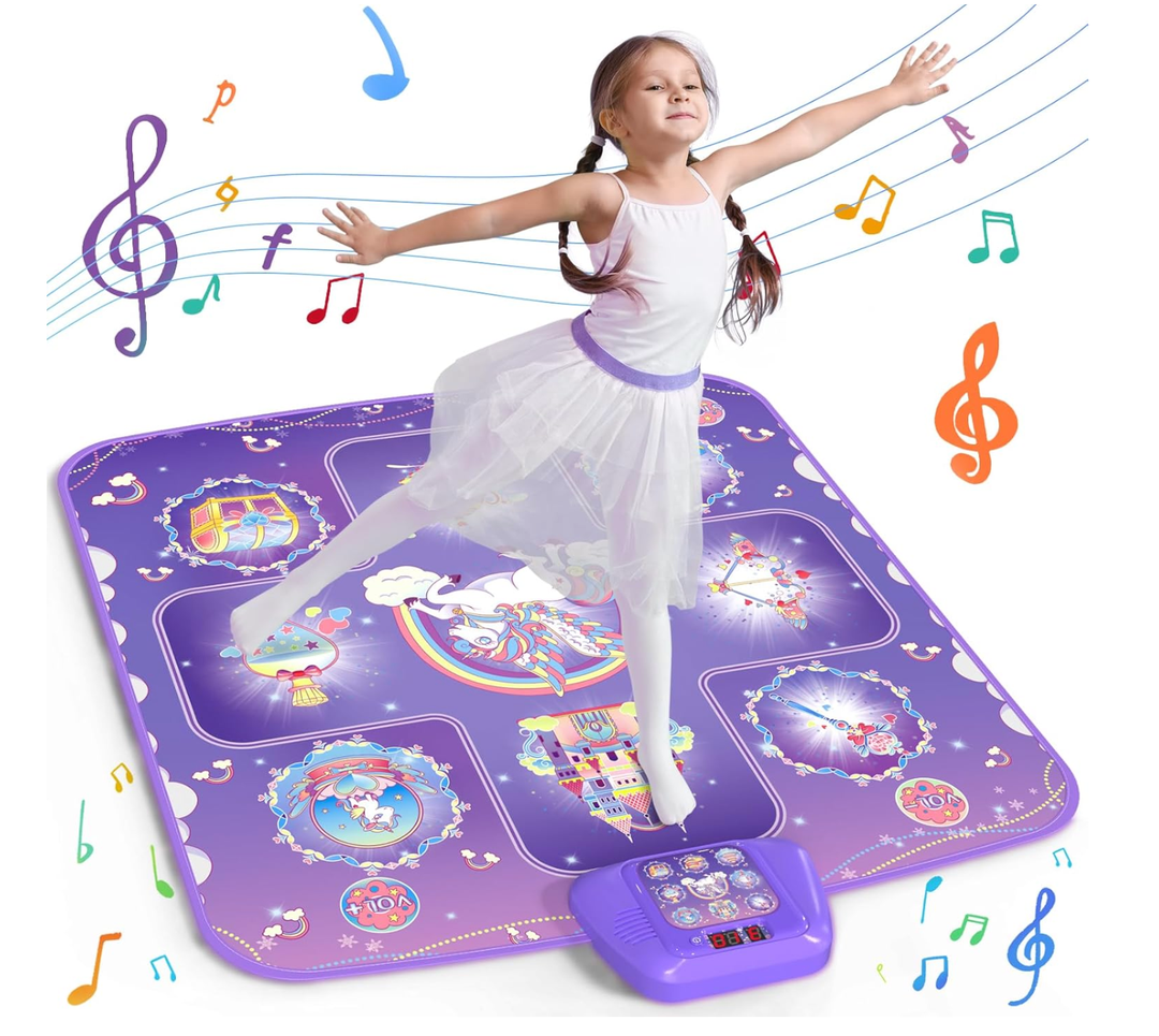 GirlsHome Dance Mat - Unicorn Toys for Girls Electronic Dance Pad with 5 Game Modes, Built-In Music, Touch Sensitive Light Up LED Kids Musical Mat, Christmas & Birthday Gift for Toddler Girls 3-12