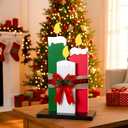 Thyle 3 Pcs Large Wooden Christmas Table Centerpiece Decorations, 15.7'' 12.6'' 9.8'' 3 Sizes Wooden Candle with Velvet Bows Farmhouse Wood Sign Decor for Home Office Crafts Table Fireplace Mantle