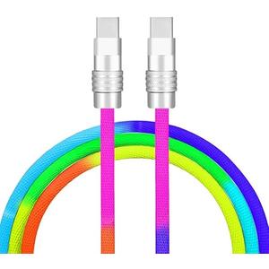 GentsStride Rainbow Chubby - Colorful Chubby Cable Gradual Durable Charger Cable USB-C to USB A Cable Nylon Braided Fast Charging Data Cord for Phone, Colorful, Type-C to Type-C, 1.64 FT