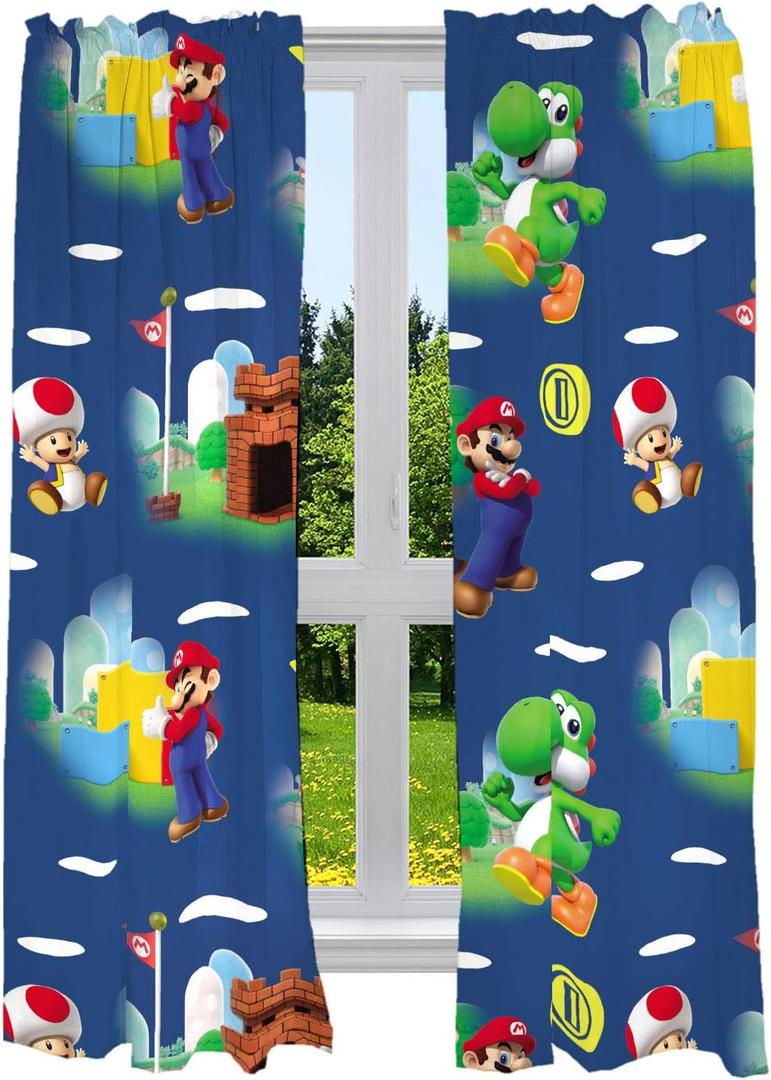Franco Kids Room Window Curtains Drapes Set, 82 in x 63 in, Super Mario
