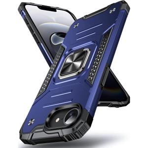 DASFOND Designed for iPhone 16e Case, Military Grade Shockproof Protective Phone Case Cover with Enhanced Metal Ring Kickstand [Support Magnet Mount] for iPhone 16E 2025 6.1 inch, Blue