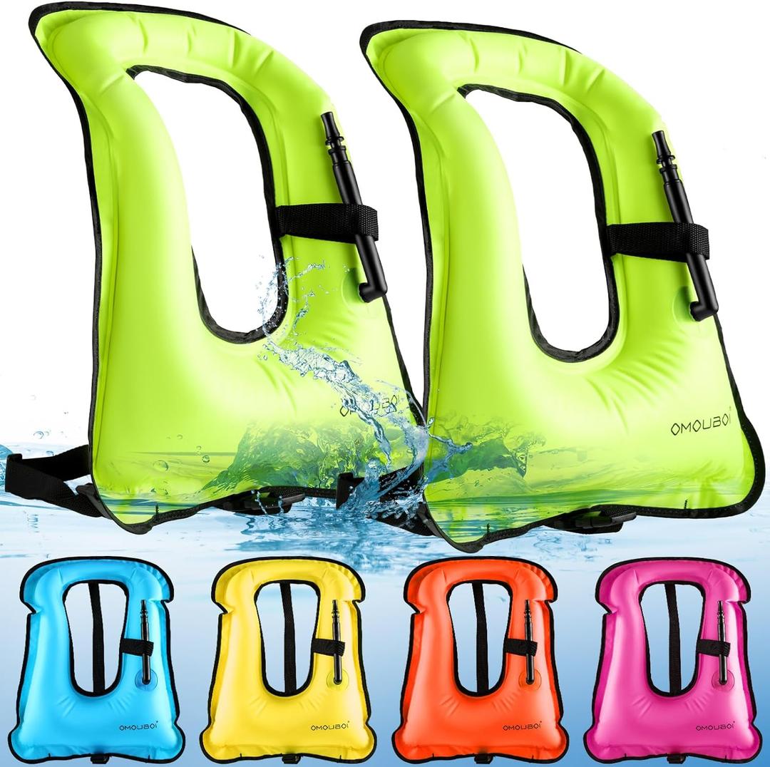 Meooeck 2 Pcs Snorkeling Vest for Adults Safety Inflatable Snorkel Vest for Swim Kayaking Swimming Diving Surfing, Load up to 220 Ibs (Classic)
