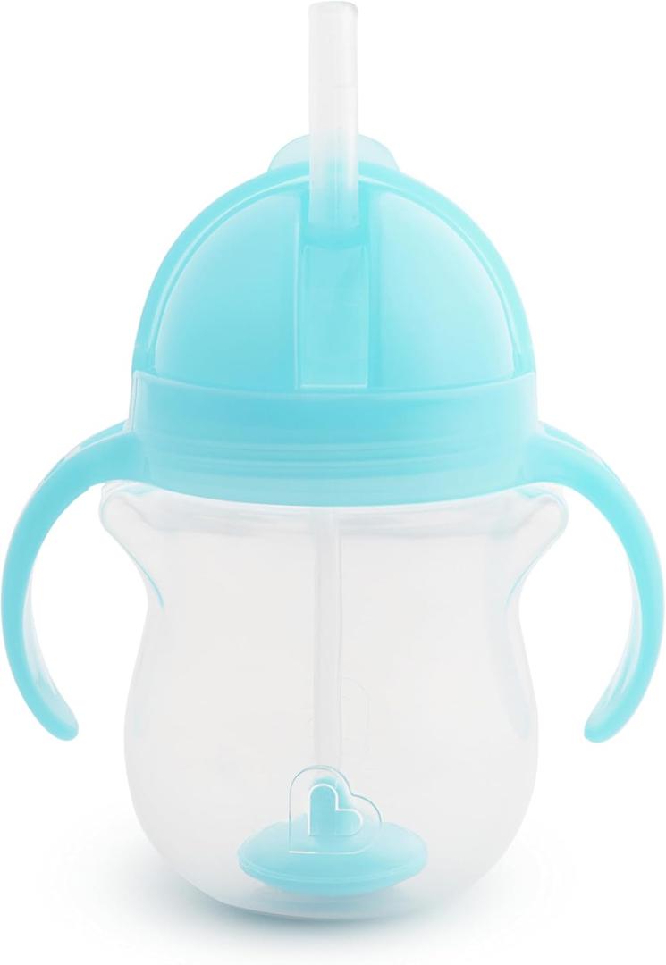 Munchkin Any Angle Sippy Cup for Toddlers, Spill Proof Weighted Straw Cup with Transition Handles for Babies 6 Months and Up, 7 Ounce, Blue (1 Pack)