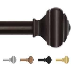 Bronze Curtain Poles for Windows 66 to 120 Inch(5.5 to 10ft), USFOOK 7/8 Inch Decorative Single Curtain Rod Set, Long Heavy Duty Drapery Rods 32 to 120, Square Finials