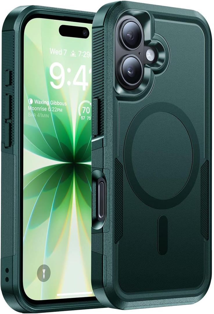 Magnetic for iPhone 17 Case Military-Grade Shockproof, Rugged Phone Case, Heavy Duty Protection Cover [Compatible with MagSafe] Anti-Fingerprint Anti-Scratch for iPhone17 6.3", Green