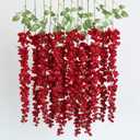 mizii 6Pcs Red Wisteria Hanging Flowers 48" Silk Wisteria Artificial Flowers Garland Vines Fake Hanging Flowers Decoration for Wedding Flower Wall Backdrop Centerpieces Room Decor (Red)