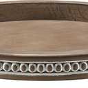 Handmade 12 Inch Decorative Tray, Small Beaded Tray Coffee Table Decor, Warm Brown Round Wooden Tray for Coffee Table, Dining Room Table Entryway and Living Room Table