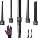 5 In 1 Curling Wand Set, Curling Iron Interchangeable Ceramic Barrels (0.35-1.25 Inch), Heating Hair Curler Kit with Protective Glove & 2 Clips Ceramic Coated for All Hair Types, Gift for Girls, Women (Black)