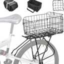 Rear Bike Rack with Basket- Bicycle Cargo Rack with Waterproof Cover, Liner and Cargo Net, Bike Storage Basket for 26" - 29" and 700c Bikes